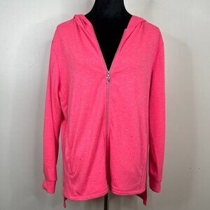 Juicy Couture 90s Y2K Style Pink Studded Hoodie Zip Up Sweatshirt